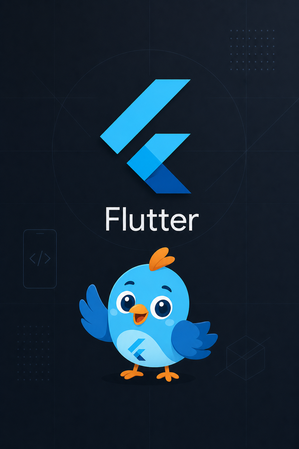 Flutter logo and Dash mascot